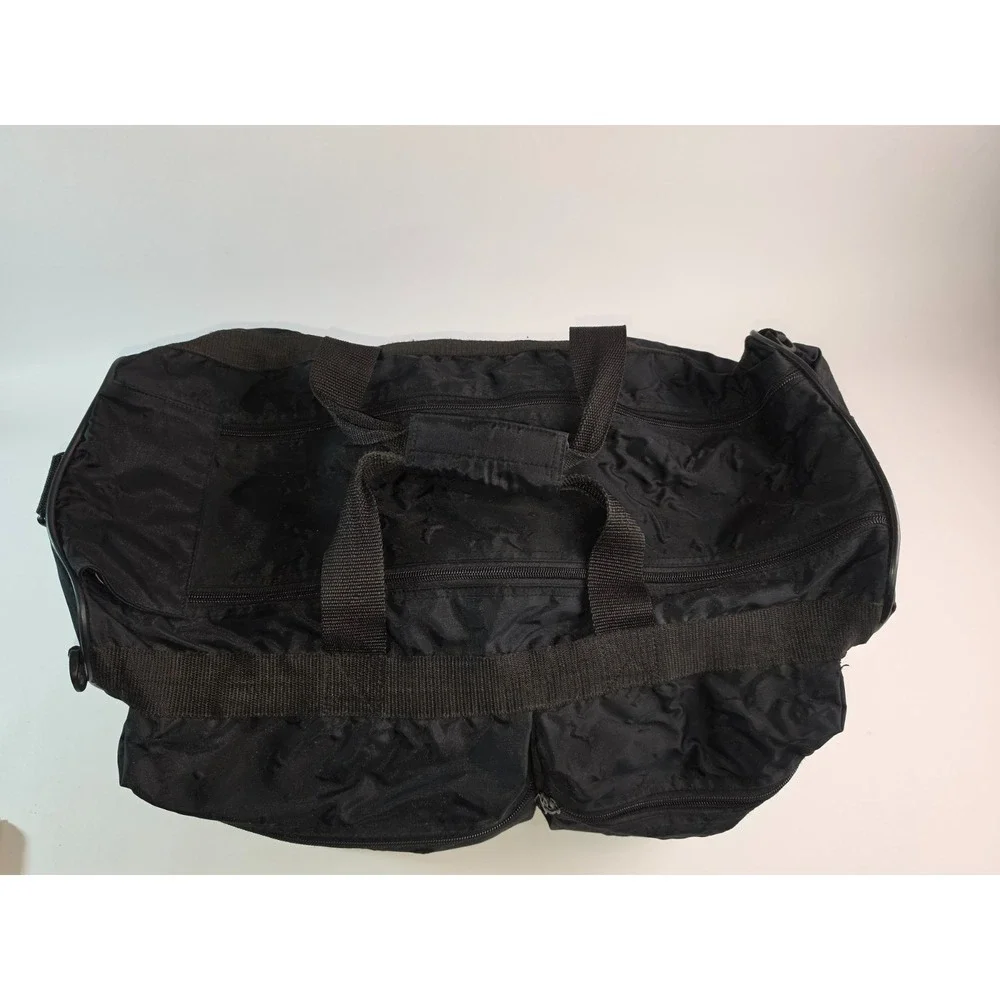 VTG Harley-Davidson Black Duffel Bag Embroidered Logo Motorcycle Travel‎ Pockets